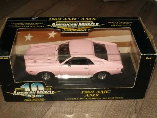 Ertl American Muscle 1969 Amc Amx Diecast Car 1:18 Pink " Angela " License Plates
