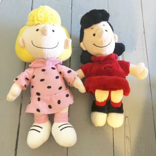 Peanuts Lucy & Sally Plush Doll Pink Dress 14 " Charlie Brown Sister Cedar Fair