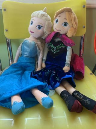 Disney Frozen Queen Elsa & Anna Plush Dolls Large Stuffed Toy 28”