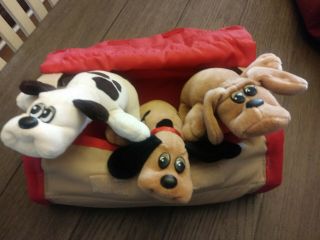 3 Vintage POUND PUPPIES NEWBORN with CARRIER Cage Case 1985 Tonka 2