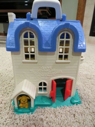 Vintage 1996 Little People folding house with car,  furniture,  people 3