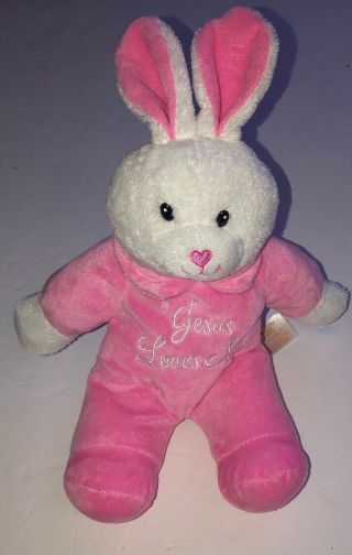 Dan Dee Collectors Choice Jesus Loves Me Singing Pink Bunny Rabbit Plush 14 "