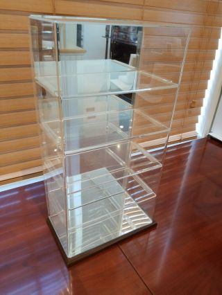 5 Car Tiered Acrylic Flat 1:24 Display Case With Wood Base And Mirrored Back