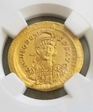 Eastern Roman Empire Theodosius Ii Ngc Ms 5/3 Ancient Gold Coin