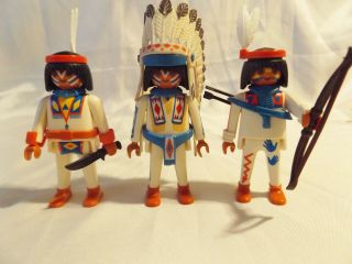 Playmobil Retired Western Indian Chief And 2 Warriors From 3250 Teepee Village