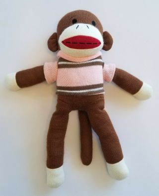 Dan Dee Collectors Choice Brown Pink Striped Knit Sweater 16 " Sock Monkey Plush