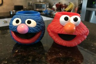 Applause Sesame Street Elmo & Grover Cup Mug 3d Face Head Jim Henson Muppets