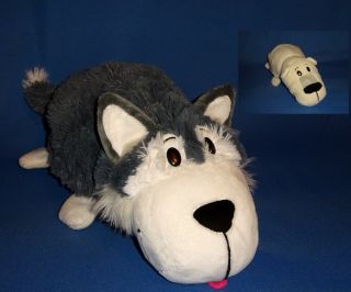 Plush Flip A Zoo Husky Dog - Polar Bear 16 " - Topsy Turvy - 2 - In - 1 Soft Animal Pillow