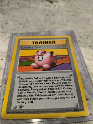 Clefairy Doll Pokemon Card,  Trainer,  70/102,  1st Edition,  Shadowless,  Base Set