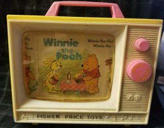 Vintage Fisher - Price Disney Winnie The Pooh Wind Up Music Box Tv 1971 - It