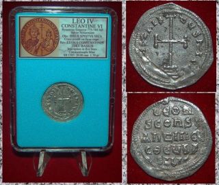 Ancient Byzantine Empire Leo Iv Cross Jesus Christ Silver Miliaresion Rare Coin