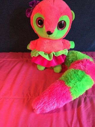 Ideal Toys Direct Large Big Eyes Lemur 14 " Plush Stuffed Animal Neon Green Pink
