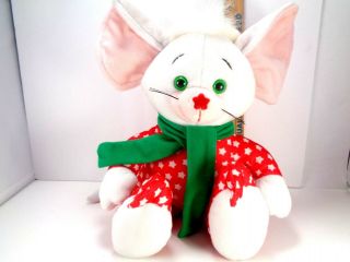 Starwink Venture Store Vintage Plush Christmas Mouse Red White Stars 12 " Bells