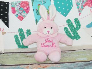 Dandee Pink Jesus Loves Me Bunny Rabbit Heart Nose Plush Doll Toy 14 " Broken