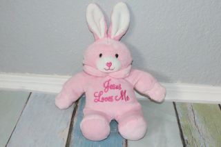 Dandee Pink Jesus Loves Me Bunny Rabbit Heart Nose Plush Doll Toy 14 
