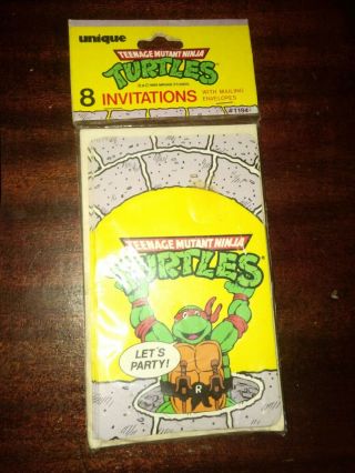 Vintage Teenage Mutant Ninja Turtles 8 Birthday Party Invitations Mip 1989