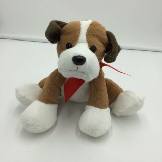 Animal Adventure Brown White Red Bow Puppy Dog Plush 2015 7 " Stuffed Soft Toy