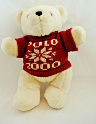 Polo Ralph Lauren Plush White Teddy Bear 2000 Red Snowflake Sweater Joint 15.  5 "