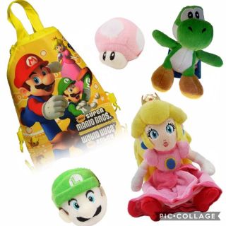 Mario Plush Yoshi Princess Peach Luigi Backpack Mushroom Toys Gift Set