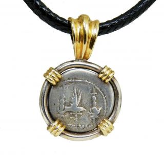 MARC ANTONY Legionary Denarius GALLEY Ancient Roman Coin Silver w/Gold Necklace 3