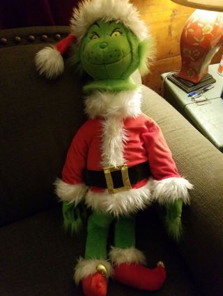 Giant 3 - Foot Grinch Plush With Santa Hat And Coat 2000 Universal Studios