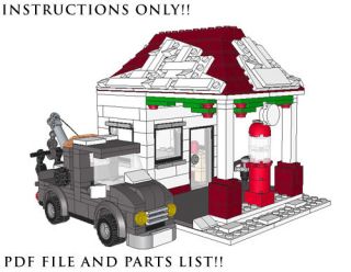 Lego Custom Winter Village - Gas Station & Tow Truck Instructions Only Holiday
