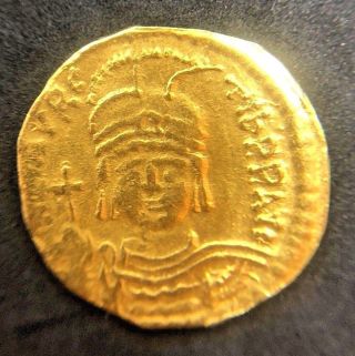 RARE Solid Gold Coin,  MAURICE TIBERIUS,  SOLIDUS,  CONSTANTINOPLE,  MS (63) 3