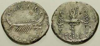 022.  Roman Silver Coin.  Marc Antony.  Ar Legion Ii Denarius.  Galley.  Aef