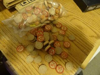 116 Vintage Wooden Bingo Calling Set Number Markers Red Chips Craft