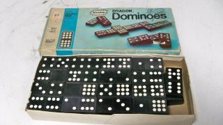 Milton Bradley 1970 Wooden Dragon Dominoes Usa 51 Total