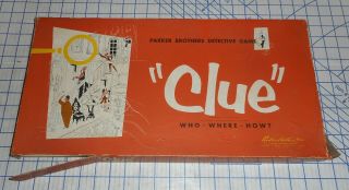 Vintage 1956 Parker Bros Clue Who Where How? Detective Board Game Vg
