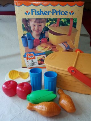 Vintage Fisher Price Fun With Food Pack A Picnic Basket Set 1988
