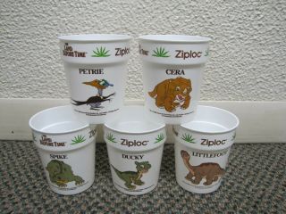 Rare Vintage 1988 Ziploc The Land Before Time Cups/tumblers - Complete Set Of 5