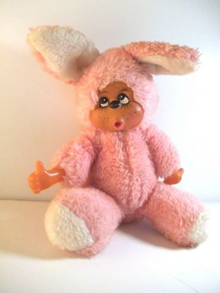 Vintage Plush Rubber Face Bunny Doll Sucks Thumb Pink 10 " Plus Ears