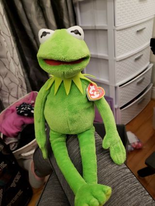 Kermit The Frog 16 " Plush Stuffed Frog The Muppets Disney Ty Beanie W/ Tag