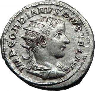 Gordian Iii With Globe 240ad Rome Authentic Ancient Silver Roman Coin I70187