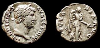 Roman Empire Hadrian 117 - 136 A.  D.  Ar Silver Denarius