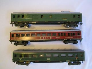 Ho Scale Vintage Fleischmann 3 Passenger Cars: 2nd Class Coach,  Dining & Baggage