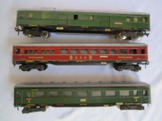 HO scale Vintage FLEISCHMANN 3 passenger cars: 2nd class Coach,  Dining & Baggage 3