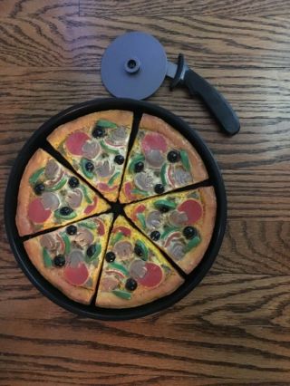 Realistic Fake Pretend Play Food Supreme Deep Dish Pizza,  Pan,  Slicer