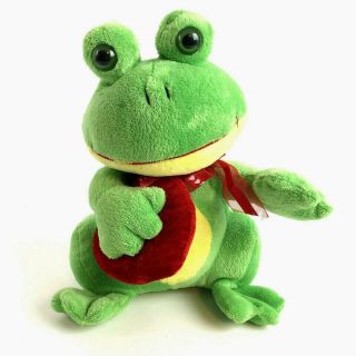 Plush Appeal Green Frog Red Heart 10 " Sitting Makes Frog Sounds When Squeezed
