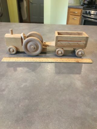 Vintage Hand Made Wooden Tractor Cart Trailer Wagon Toy Wheels Move Pull Toy