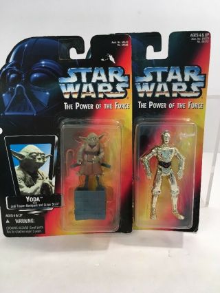 Set Of 2 Kenner Star Wars 1995 Yoda & C - 3po Power Of The Force Action Figure Nib
