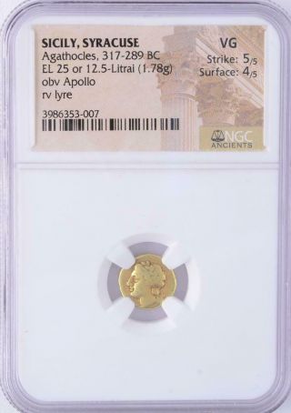 Syracuse In Sicily Under Agathokles Gold Electrum Ancient Greek Coin Apollo