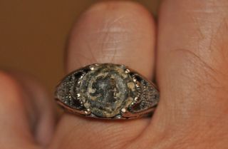 Queen Cleopatra Authentic Ancient Bronze Coin 925 Sterling Silver Ring Sz 7 - 11