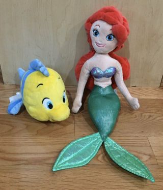 Disney Little Mermaid Ariel & Flounder Plush Stuffed Toys Ln