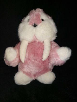 Vtg 1986 Gund Walrus Pink Mooky With White Tusks 11 " Plush Stuffed Animal
