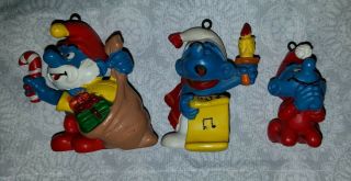 Vintage Smurfs Christmas Pvc Ornaments 3 Figures Peyo Schleich 1980 