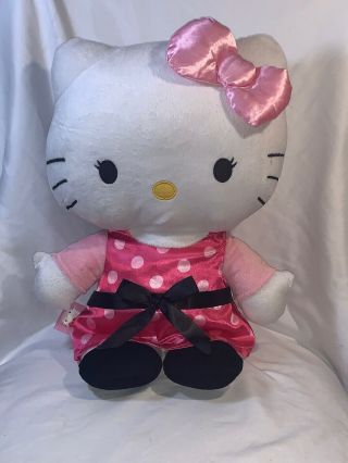 Large 18” Sanrio Hello Kitty Plush Pillow 2014 Pink Polka Dots Dress Bow