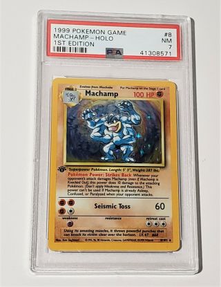 Psa 7 Nm - Machamp 8/102 Holo 1st Edition Base Set Pokemon Trading Card